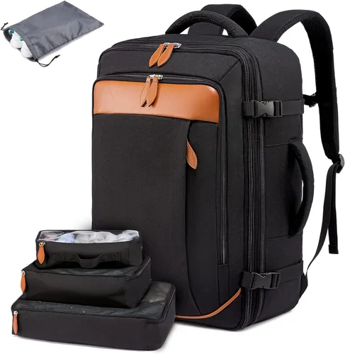 LOVEVOOK Mochila de viaje de 40 L para mujeres y hombres, aprobada por aerolíneas, mochilas grandes expandibles con 4 cubos de embalaje, paquete de