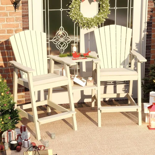 Miniatura 12 de Juego de 2 sillas altas Adirondack de Patio Kingdom, sillas de cubierta de HDPE con bandejas conectadas y agujero para sombrilla, taburetes de bar