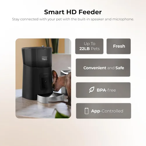 Miniatura 7 de Penthouse Paws Comedero automático inteligente HD para mascotas, capacidad de alimentos secos de 6 L, cámara de 1080p, audio de 2 vías, comidas