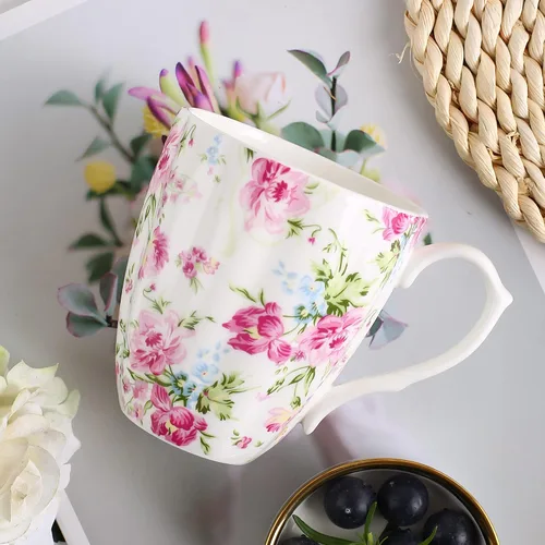 Miniatura 5 de Tazas de Café Lindas de 14oz para Mujeres Tazas Lindas Porcelana de Hueso Taza de Café Floral Tazas de Té para Mamá Mujeres Regalos de Cumpleaños
