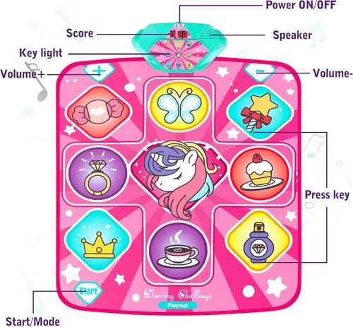 Miniatura 5 de Kusntin Tapete de baile, mezclador de ritmo, tapete de baile rosa con luces LED, volumen ajustable, música incorporada, 5 modos de juego, regalos