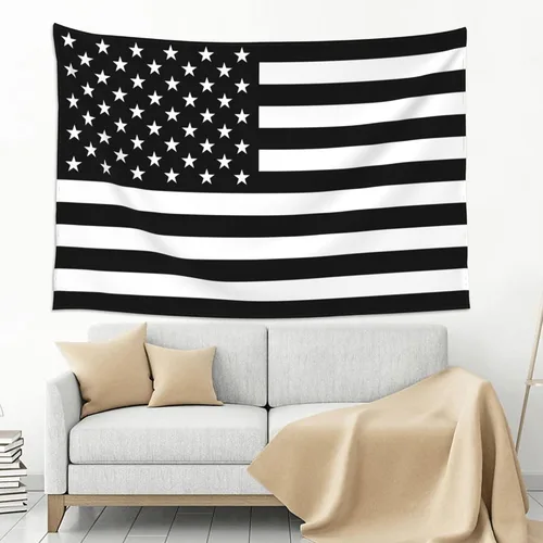 Miniatura 8 de JUHIOPOI Tapiz de bandera estadounidense en blanco y negro, para decoración de pared, pancarta colgante de arte para dormitorio, sala de estar