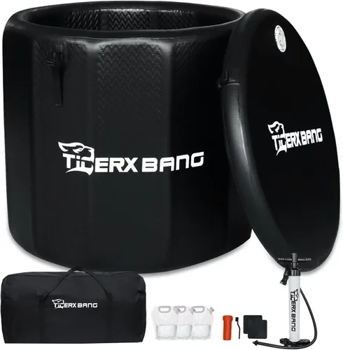 TIGERXBANG Bañera de hielo, bañera de inmersión fría inflable, compatible con enfriadores de agua, tina de hielo portátil de 151.3 galones para