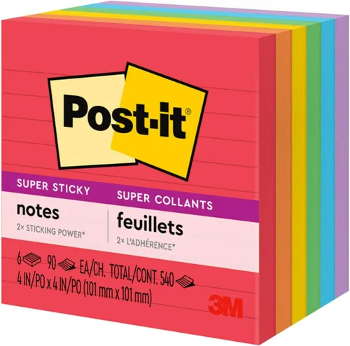 Miniatura 13 de Post-it Notas rayadas súper adhesivas, 6 blocs de notas adhesivas, 4 x 4 pulgadas, suministros de regreso a clases para estudiantes, ideal