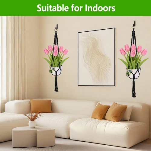 Miniatura 8 de Paquete de 2 colgadores de macramé para plantas colgantes para interiores y exteriores, cesta colgante de cuerda hecha a mano, soporte para plantas