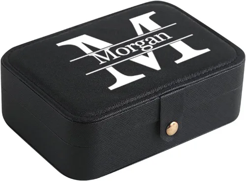 Joyero personalizado con nombre, pequeño joyero de viaje, organizador portátil de joyería, regalos para mujeres, niñas y hombres, Cuero, Sin gemas.