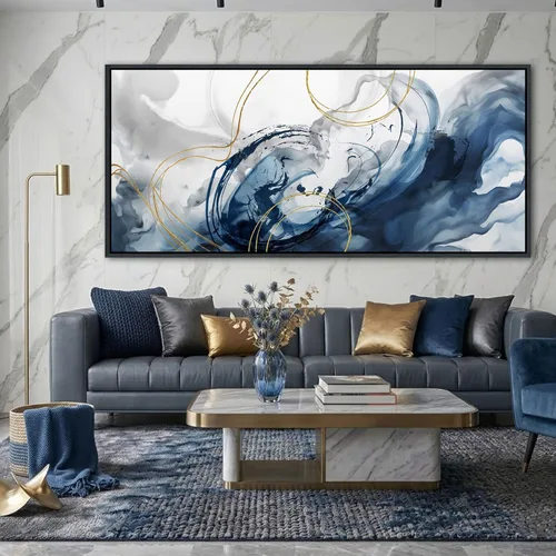 Miniatura 6 de Mofutinpo Arte de Pared en Lienzo Azul Decoración de Pared Abstracta Moderna para Sala de Estar Cuadros Contemporáneos para Decoración de Pared