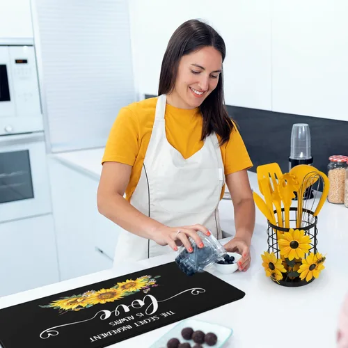 Miniatura 7 de Organizador de utensilios de cocina de girasol con juego de utensilios de cocina de silicona, 6 piezas, soporte para recipiente, decoración