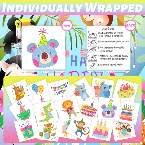 Miniatura 6 de winthrop 120 tatuajes temporales de animales para niños, tatuajes de seguridad impermeables envueltos individualmente, la mejor opción