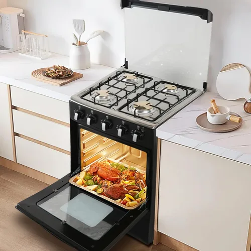 Miniatura 4 de Estufa de gas GLP (propano) de 20 pulgadas, parrilla de 4 quemadores con horno de 62L, acero inoxidable 201, tapa de vidrio negro, encendido