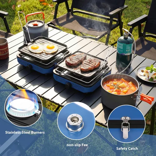 Miniatura 5 de Hisencn Estufa de campamento, estufa de campamento de propano de 2 quemadores, plancha dual, estufa de propano portátil de 30,000 BTU con bolsa