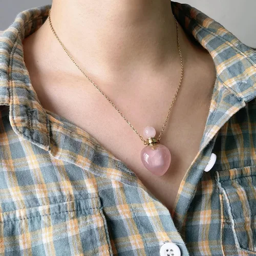 Miniatura 11 de Perfume Bottle Necklace Heart Shape, Amethyst Necklace Healing Crystal for Women, Essential Oil Diffuser Bottle Necklace Jewelry for Liquid