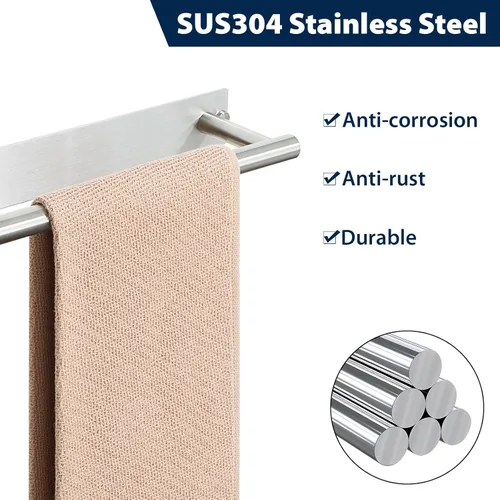 Miniatura 5 de Alise Toallero adhesivo de níquel cepillado, toalleros para baño montado en la pared, toallero de baño de acero inoxidable SUS304, toallero
