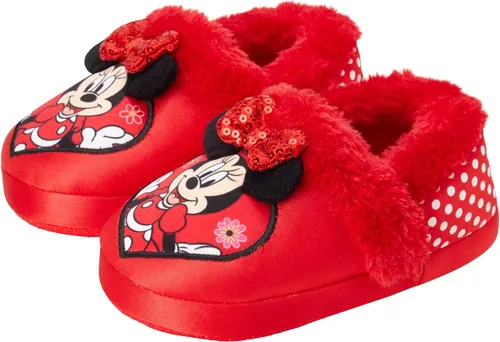 Disney Girls' Minnie Mouse Slippers - Plush Fuzzy Slippers, Non-Skid Sole (ToddlerLittle GirlBig Girl)