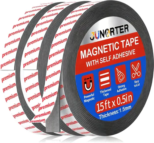 Miniatura 8 de Rollo de cinta magnética, tiras magnéticas, 1 rollo (15 pies x 1/2 pulgadas), tiras magnéticas adhesivas con respaldo adhesivo, tiras magnéticas