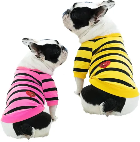 Miniatura 8 de Ropa para Bulldog Francés Camiseta para Perros Pequeños Camiseta de Verano a Rayas para Cachorros, XS, Azul