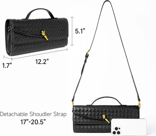 Miniatura 4 de Joryin Bolso tejido para mujer, bolso de mano de cuero tejido, bolso cruzado, bolso formal de noche, cuero vegano