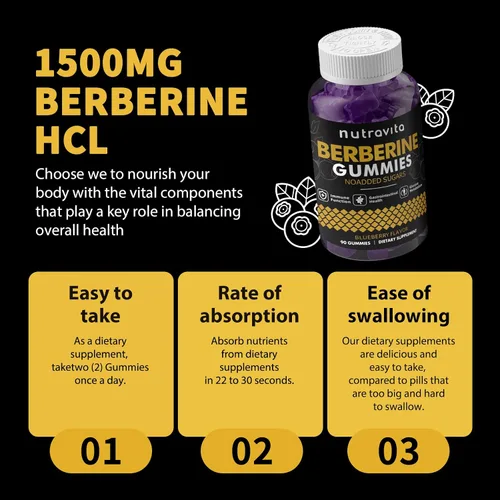 Miniatura 4 de Nutravita Gomitas de berberina con canela de Ceilán, 1500 mg de berberina de alta potencia, suplemento para apoyo inmunológico y metabolismo