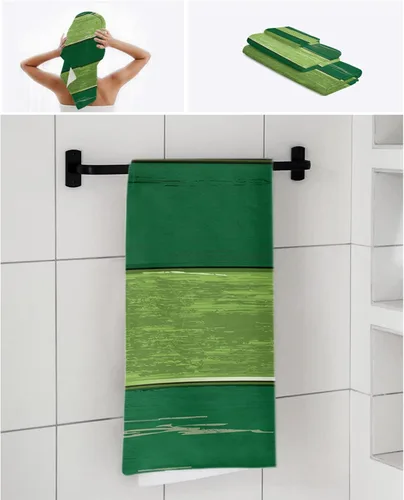 Miniatura 7 de Juego de toallas de baño de 3 piezas, color verde azulado degradado, toalla suave y absorbente de madera turquesa a rayas para baño, hotel
