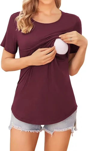 Miniatura 4 de Ekouaer Camisetas de maternidad para mujer, manga corta, paquete de 3 camisetas de lactancia materna de doble capa, ropa de embarazo, tallas S-XXL