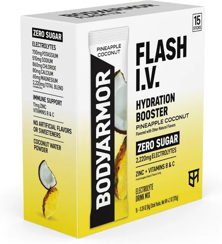 Miniatura 8 de BODYARMOR Paquetes de electrolitos Flash IV con cafeína, paquete variado de frambuesa azul y bayas de dragón, mezcla de bebida energética sin