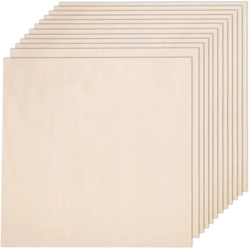 Paquete de 12 hojas cuadradas de madera de tilo de 12 x 12 x 1/16 pulgadas - 2 mm de grosor para manualidades, hojas de madera contrachapada sin