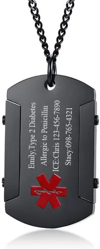 Miniatura 111 de VNOX Collar con colgante personalizado de acero inoxidable con grabado personalizado para identificación de alerta médica de emergencia para hombres