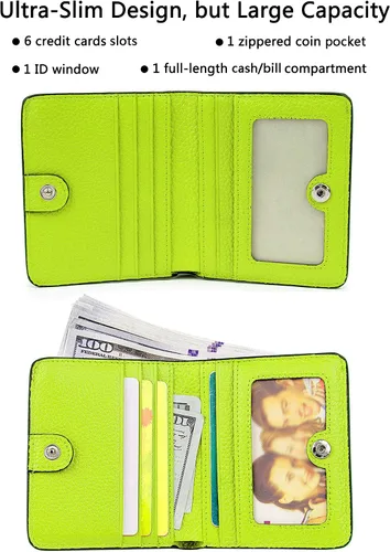 Miniatura 2 de BIG SALE-AINIMOER billetera de bolsillo pequeña con cremallera, plegable, compacta de cuero con bloqueo por identificación por radiofrecuencia