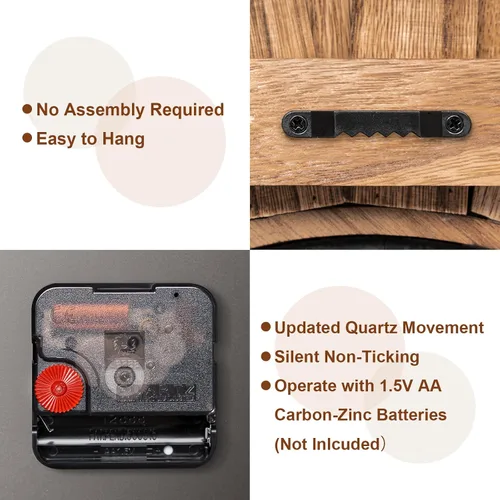 Miniatura 4 de Honiway Reloj de pared a pilas de 12 pulgadas, de madera rústica, bohemio, con diseño sunburst, reloj de pared decorativo silencioso sin tictac