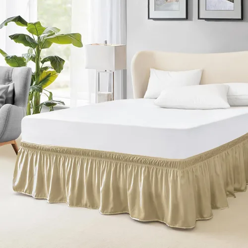 Miniatura 14 de FreshCulture Falda de cama King, con volantes antipolvo para cama de tamaño King, fácil ajuste con caída a medida de 15 pulgadas, falda de cama
