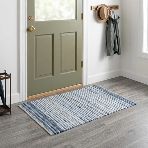 Miniatura 13 de HOMEMONDE Alfombra reversible de trapo de 2 x 6 pies, color verde azulado, de algodón suave, hecha a mano, estilo bohemio, decoración del hogar