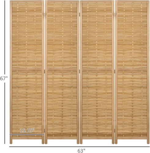 Miniatura 7 de HOMCOM Divisor de habitación de 4 paneles, pantallas de privacidad plegables portátiles de bambú de 5.5 pies de alto, divisores de pared