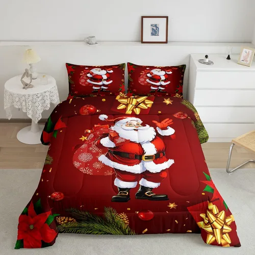 Miniatura 2 de Erosebridal Juego de edredón de Papá Noel tamaño matrimonial para niños y niñas, edredón de plumón de Feliz Navidad, juego de ropa de cama
