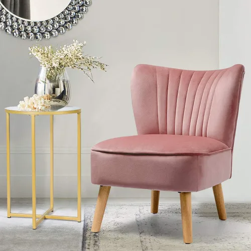 Miniatura 8 de Giantex Silla decorativa de terciopelo, moderna silla tapizada con patas de madera, acolchada gruesa, sillas pequeñas sin brazos para sala de estar