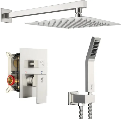 Miniatura 31 de SR SUN RISE ORB - Juego de cabezal de ducha cuadrado y mango de lluvia, accesorios de ducha montados en la pared, kits de reparación de grifo