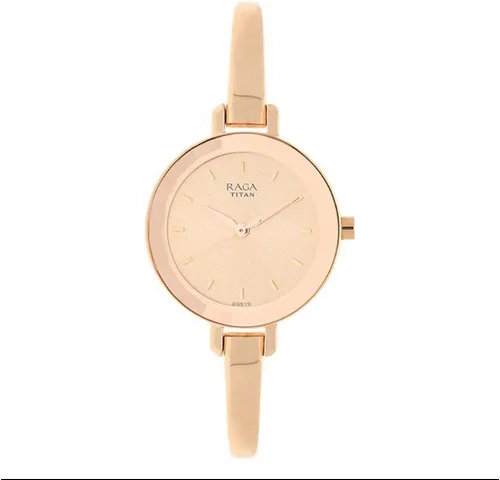 Titan Raga Viva Esfera Analógica Oro Rosa Mujer Oro, Plata Metal, Latón, Cuero, Diseño de Joyería, Estilo Pulsera, Diseñador, Cristal de Cuarzo,