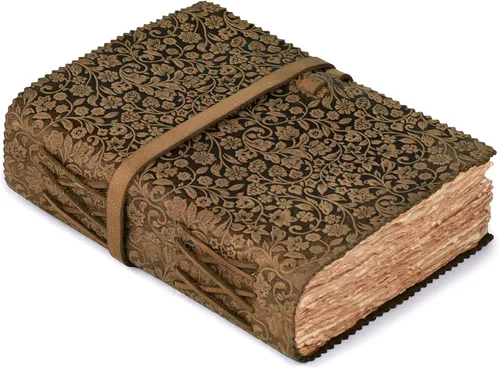 Miniatura 12 de LEATHER VILLAGE Diario floral en relieve encuadernado en cuero para mujeres y hombres, 200 páginas, 6 x 4 pulgadas (A6), negro - Libro de sombras