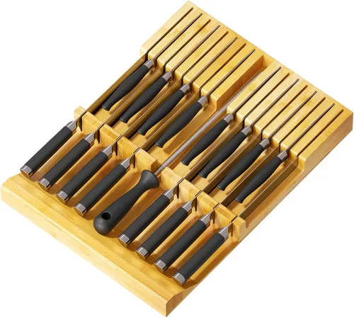 SpaceAid Organizador de cajones de bambú para cuchillos, organizador de cuchillos de cocina para organización de almacenamiento de cajones (16