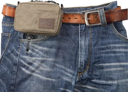 Bolso Diodrio para Cinturón para Hombres y Mujeres con Cremalleras YKK, Bolso de Cintura para Senderismo, Resistente al Agua, Lona Cera, Oliva Oliva