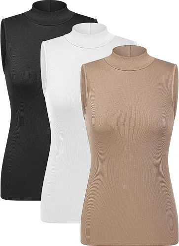Miniatura 3 de 3 piezas de camisas sin mangas de cuello alto falso para mujer, camisetas elásticas ajustadas, básicas, ligeras, para capas
