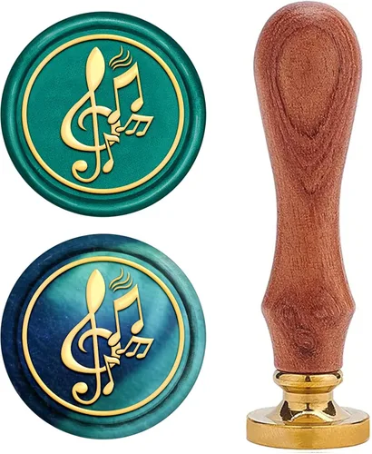 CRASPIRE Sello de cera con notas musicales, sellos de cera vintage, clave musical, sello de madera retro, cabeza de latón extraíble de 0.98 pulgadas
