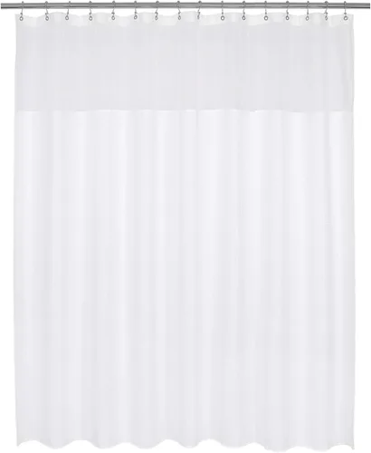 Barossa Design Cortina de ducha de tela extragrande con ventana transparente de 96 x 96 pulgadas, tejido gofre, grado hotelero, 230 GSM, repelente