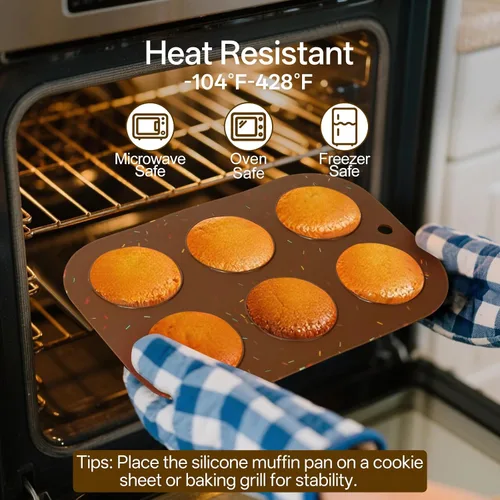 Miniatura 5 de Juego de 2 moldes de silicona para magdalenas para hornear, molde de cupcake antiadherente de tamaño regular, molde de muffin de silicona de 6 tazas