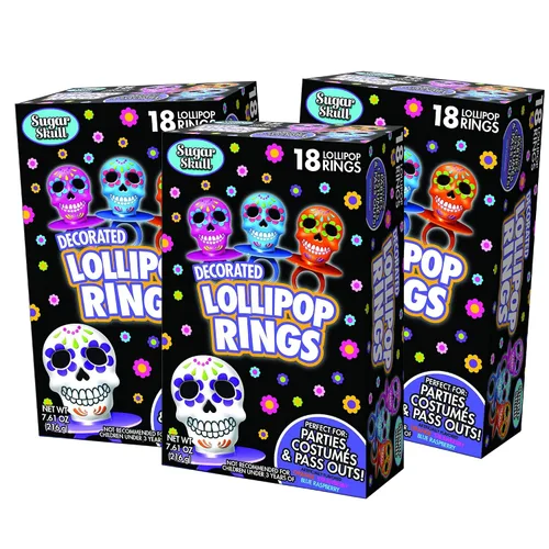 Miniatura 2 de Halloween Día de los Muertos Azúcar Cráneo Lollipop Anillos, Caja de 18