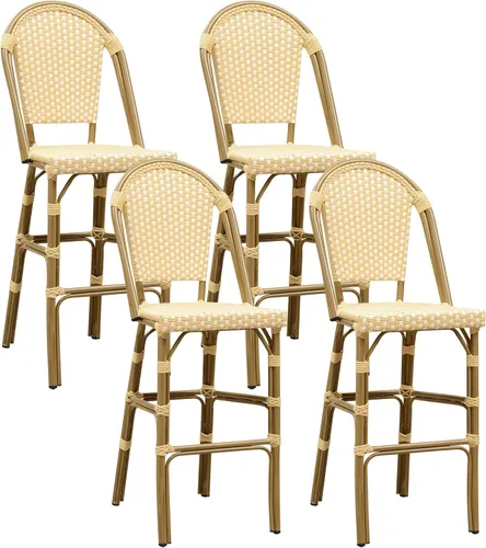 Miniatura 38 de PURPLE LEAF - Juego de 2 taburetes de bar franceses con acabado de bambú impreso, taburetes de bar de ratán para patio con respaldo, sillas de bar
