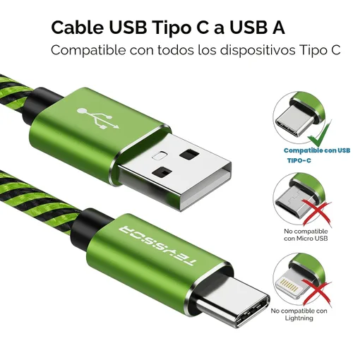 Miniatura 2 de Teyssor Cable USB C de 10 pies, paquete de 5 unidades de nailon trenzado USB A a tipo C, cable de carga rápida compatible con Samsung Galaxy S24 S23