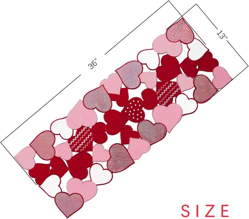 Miniatura 4 de OWENIE Caminos de mesa para el día de San Valentín, centros de mesa de San Valentín, 13 x 36 pulgadas, decoración de mesa roja bordada con corazón