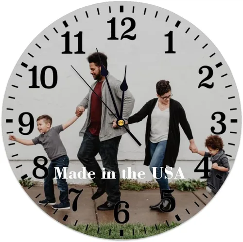 Reloj de madera redondo personalizado para colgar con foto, imagen, texto, logotipo, regalo para familiares, amigos, granja, arte de pared, rústico,
