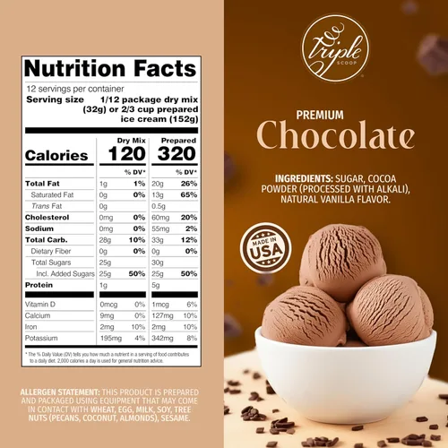 Miniatura 2 de Triple Scoop - Mezcla de helado de chocolate prémium para hacer helados. Simple, fácil, delicioso. De mezcla gourmet a máquina en 5 minutos, hace 2