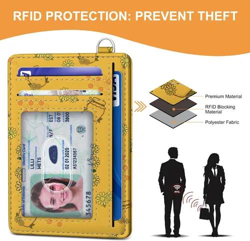 Miniatura 5 de SEAVILIA Tarjetero de crédito para mujer, cartera RFID para mujer, tarjetero de bolsillo frontal delgado y minimalista, bonito estuche delgado